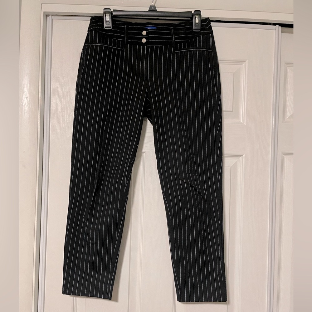 Low rise pinstripe ankle trousers